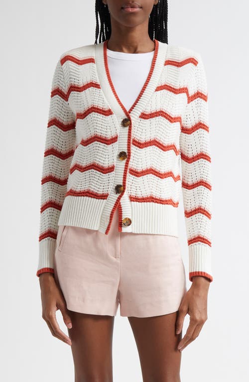 Shop Veronica Beard Ansonia Stripe Open Stitch Cardigan In Off White Pink Shell Persimmon
