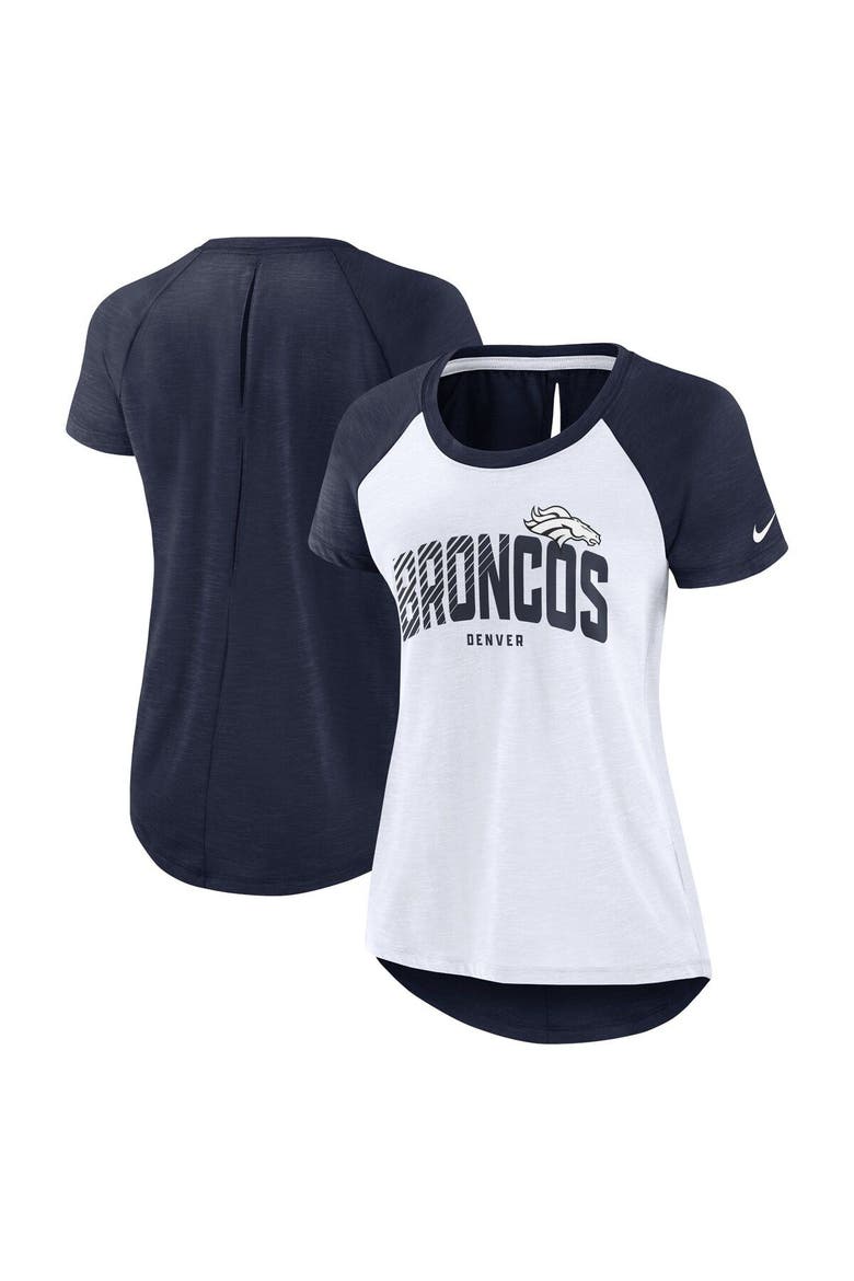 Women's Nike White/Heather Scarlet Denver Broncos Back Slit Lightweight Fashion T-Shirt, Main, color, White