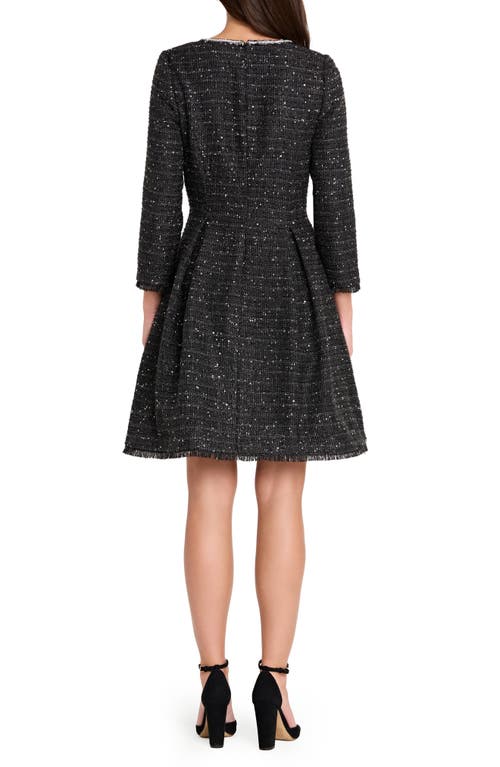 Tahari Asl Metallic Tweed Long Sleeve Dress In Black