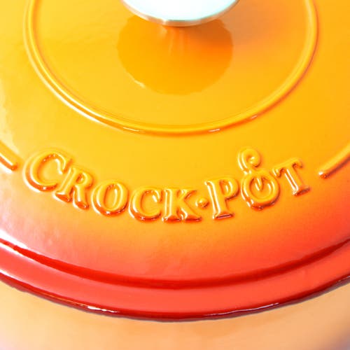 Crock-pot Artisan 5 Quart Round Enameled Cast Iron Dutch Oven In Sunset Orange In Orange