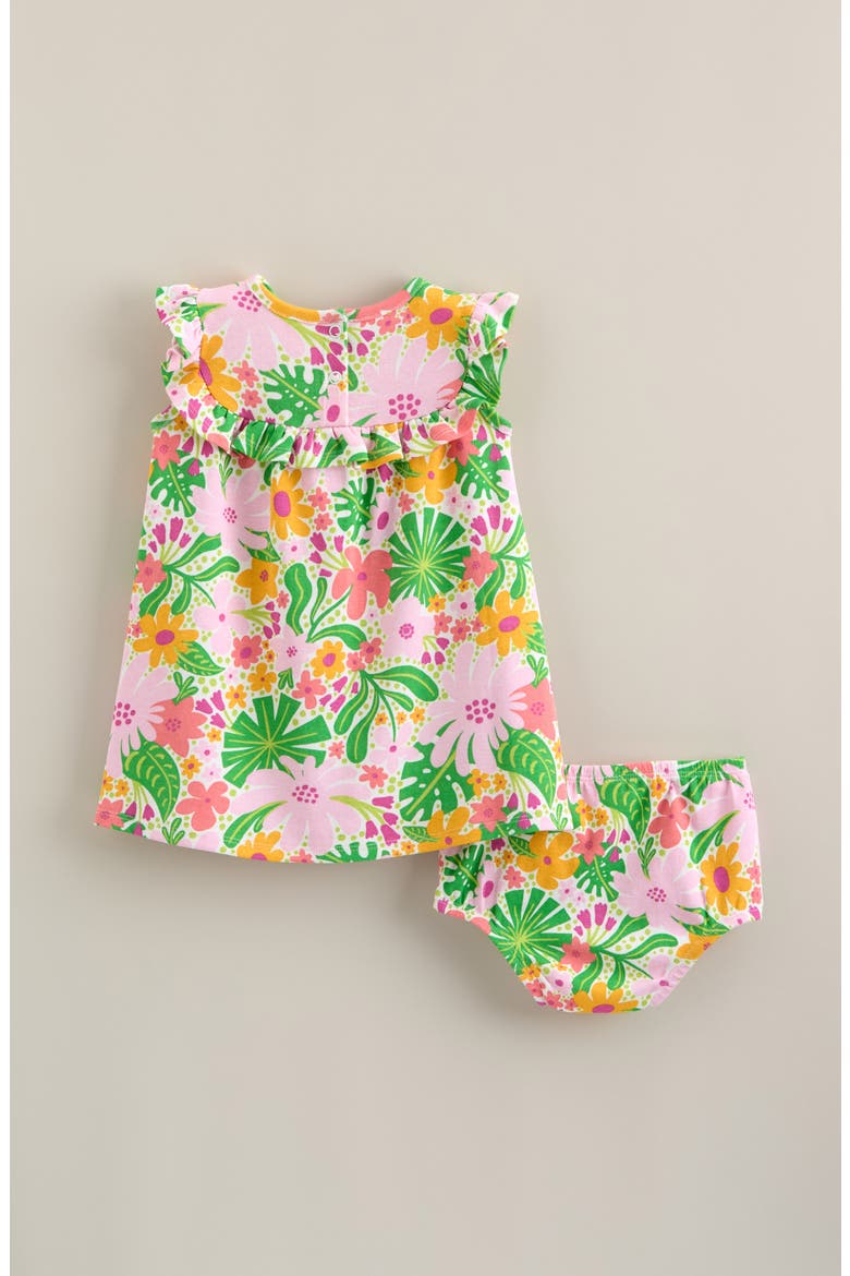 Ruffle Yoke Cotton Dress with Bloomers, Alternate, color, WHITE TROPICAL FLORAL