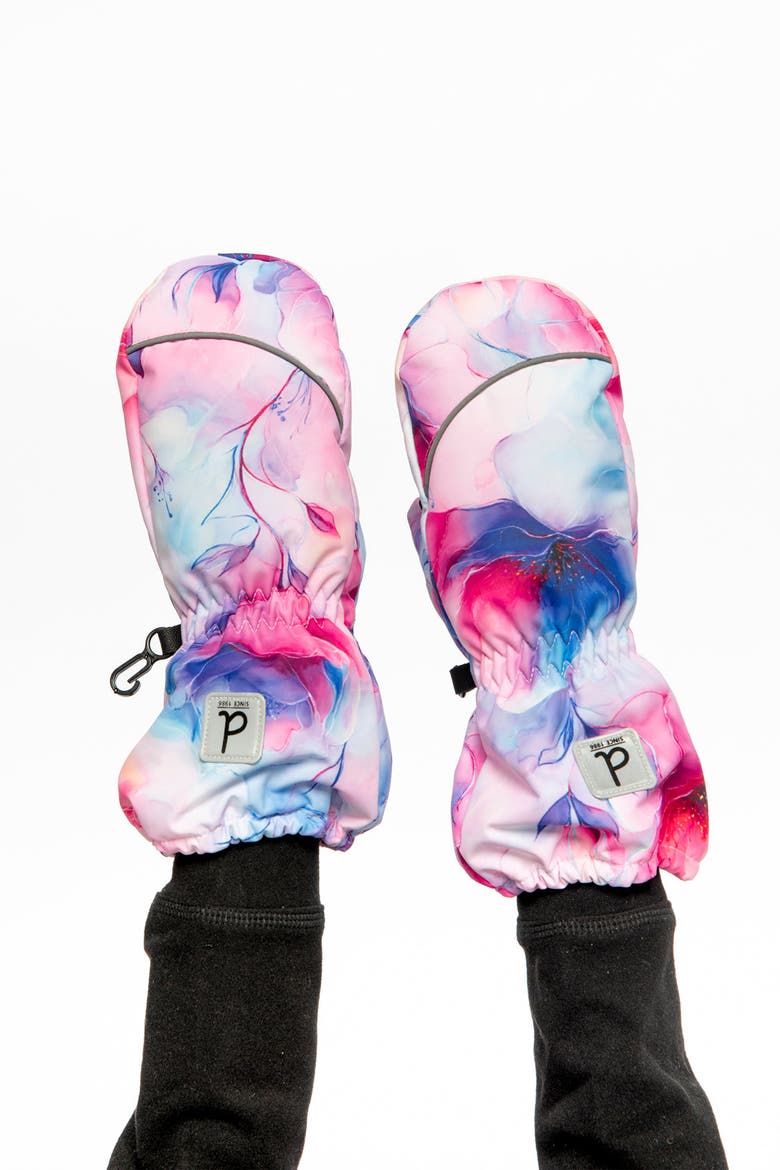 Flower Play Waterproof Rubberized Palm Winter Mittens, Alternate, color, Mauve Printed Flowers