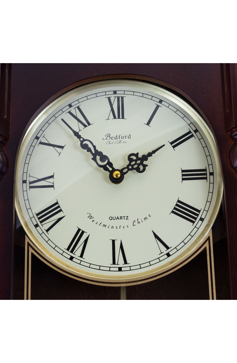Bedford Clock Collection Grand 31in Chiming Pendulum Wall Clock, Alternate, color, Mahogany