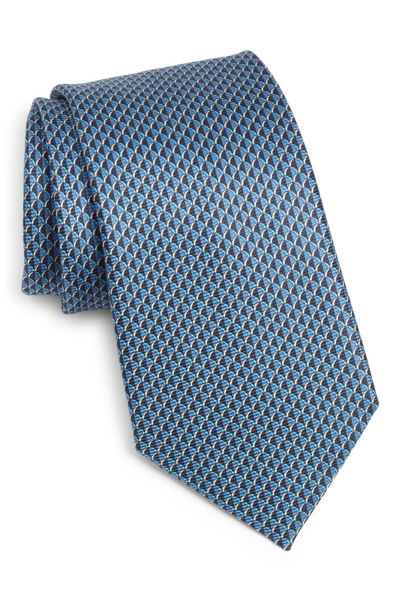 Geometric Silk Tie, Main, color, NAVY
