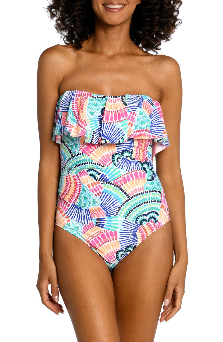 La Blanca Waves Ruffle Strapless One-Piece Swimsuit, Alternate, color,