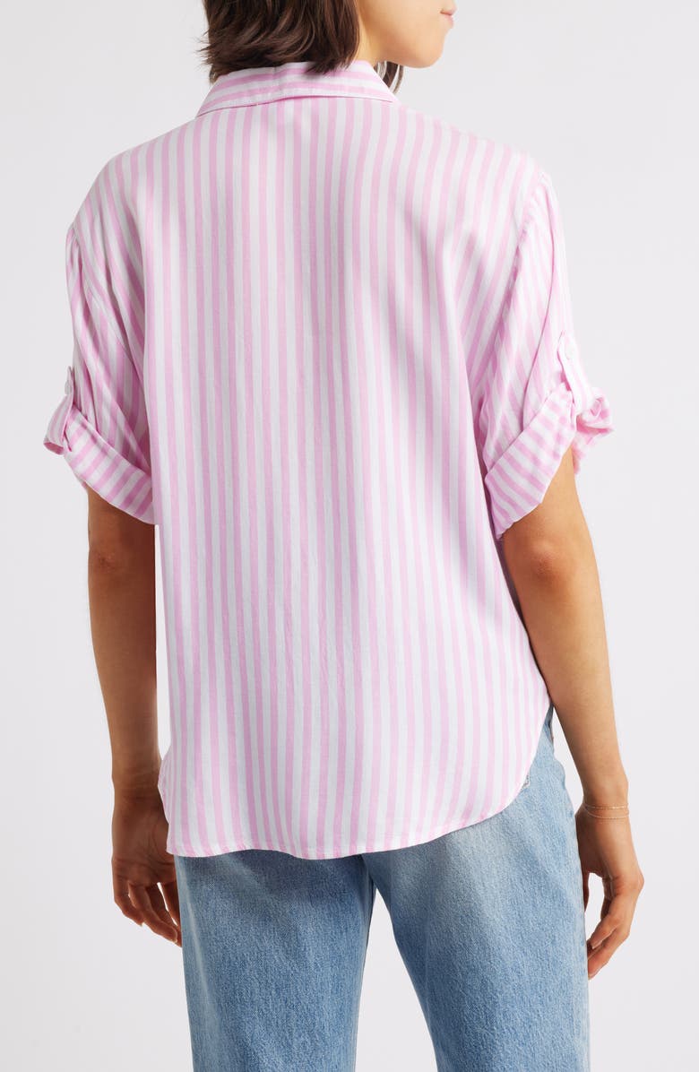 beachlunchlounge Murphy Stripe Button-Up Shirt, Alternate, color, Ocean Pink