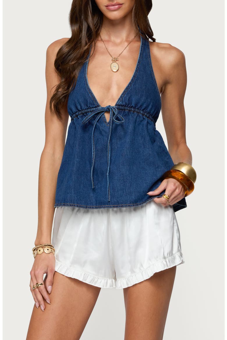 Safia Denim Halter Top, Main, color, BLUE
