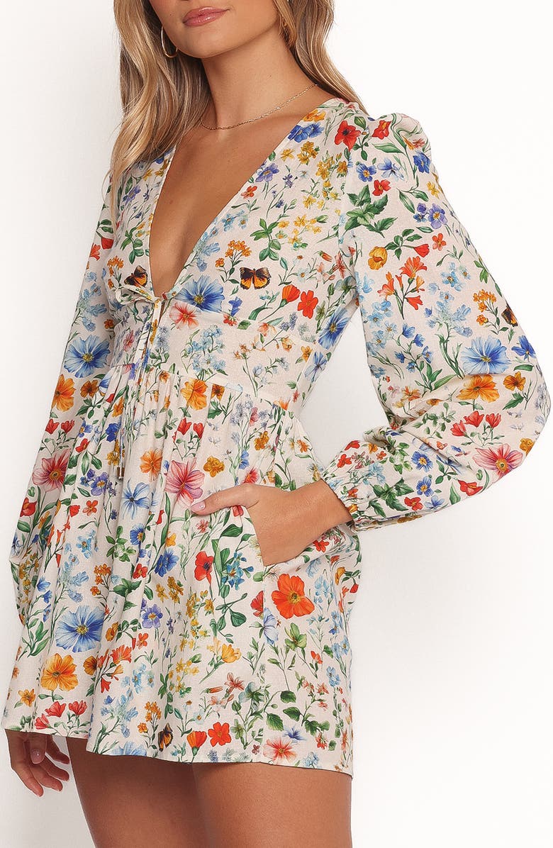 Petal & Pup Irisa Long Sleeve Cotton & Linen Romper, Alternate, color, Garden Floral