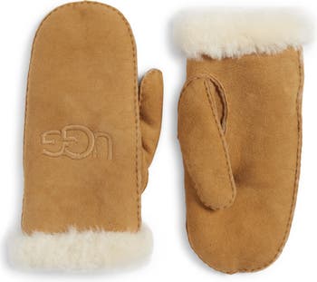 UGG Kids Suede Shearling Mittens in Chestnut size 4-6 popular MSRP $99