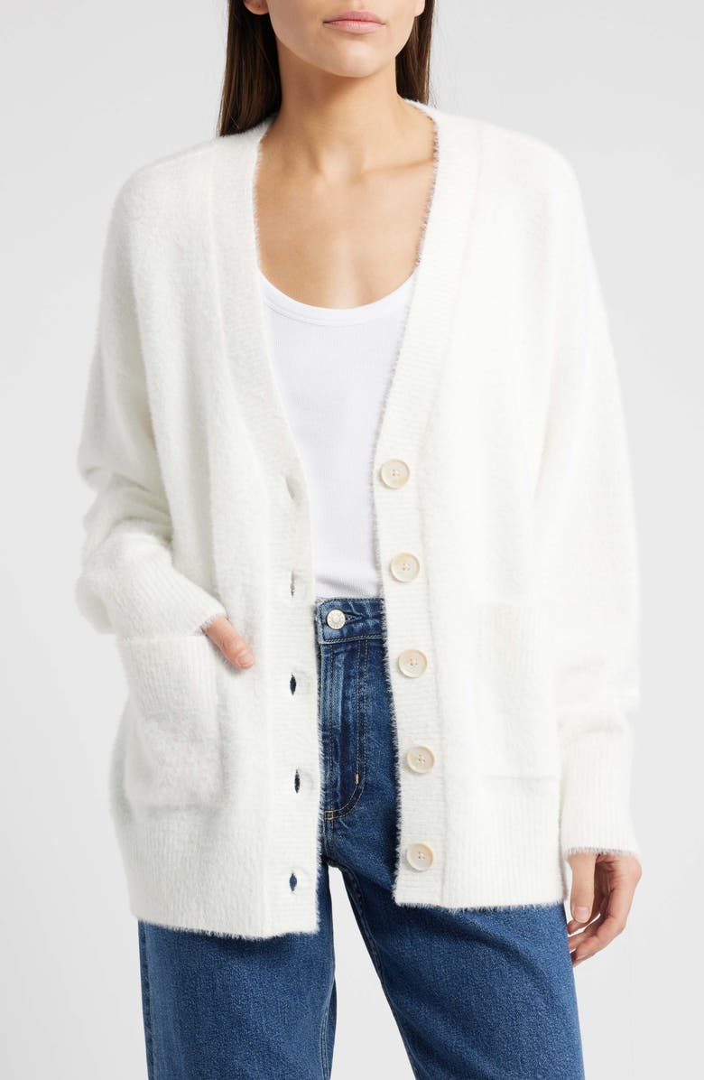 Good American Oversized Cardigan, Main, color, Cloud White001