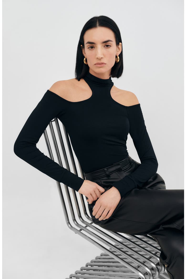 Teagan Cold Shoulder Long Sleeve Shirt, Alternate, color, BLACK