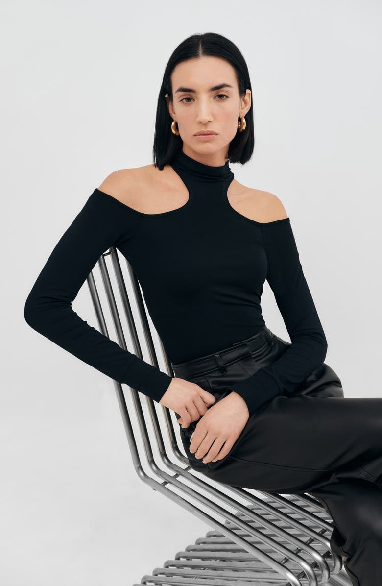 Marcella Teagan Cold Shoulder Long Sleeve Shirt, Alternate, color, Black