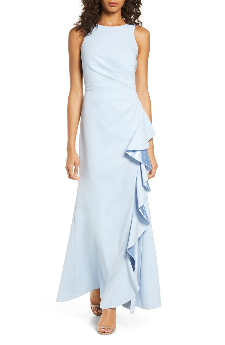 Vince Camuto Ruffle Slit Trumpet Gown, Main, color, 