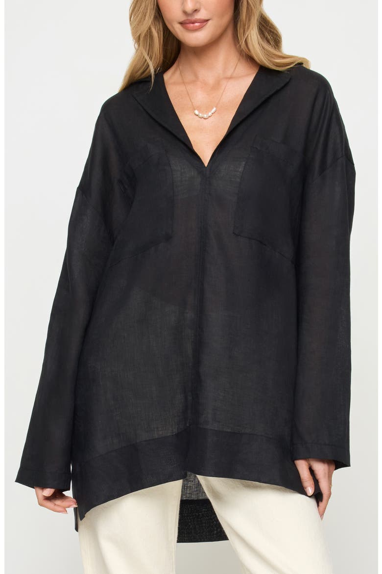 Oasis Linen Cover-Up Tunic, Main, color, BLACK