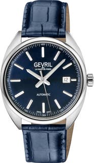 GEVRIL Five Points Croc Embossed Leather Strap Watch, 43mm