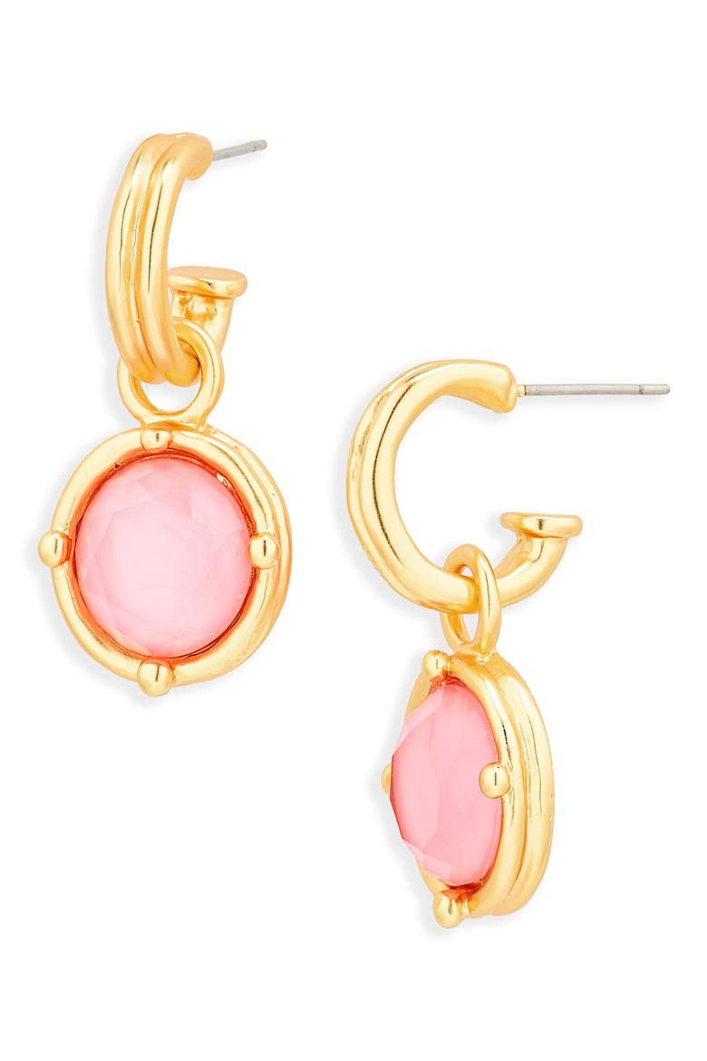 Round Drop Huggie Hoop Earrings, Main, color, GOLD/ PINK