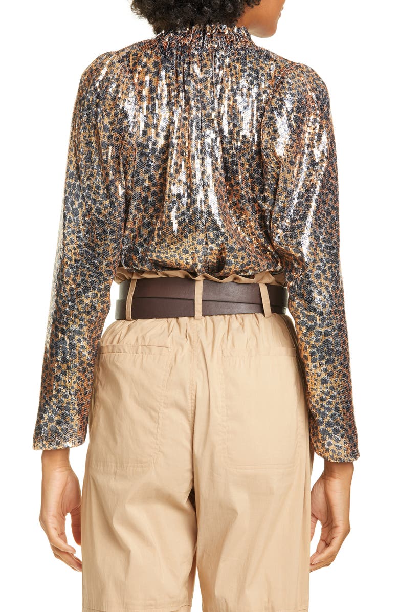 Sea Leopard Print Sequin Puff Sleeve Blouse, Alternate, color,