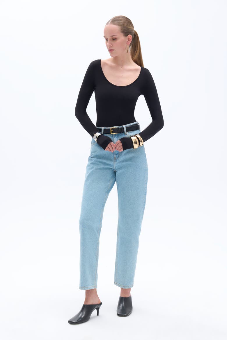 Crew Neck Bodysuit, Alternate, color, Black