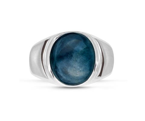 Dark Blue Apatite Sterling Silver Men Signet Ring
