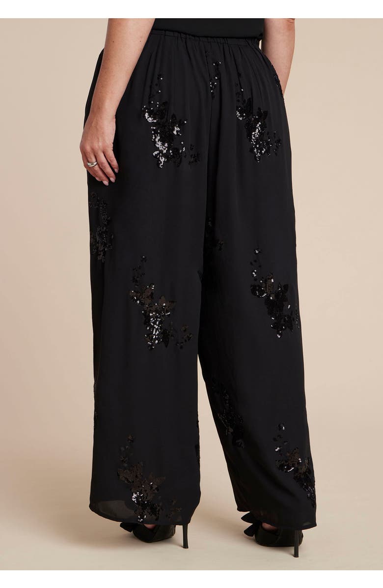 ELOQUII Floral Sequin Wide Leg Pant, Alternate, color, Black Onyx