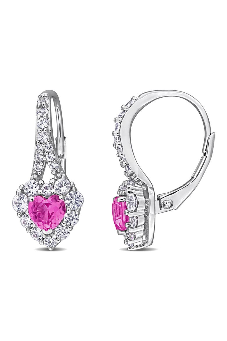 Lab Created Pink Sapphire & Lab Created White Sapphire Drop Earrings, Main, color, PINK
