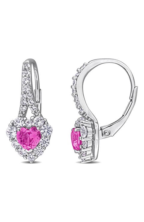 Lab Created Pink Sapphire & Lab Created White Sapphire Drop Earrings