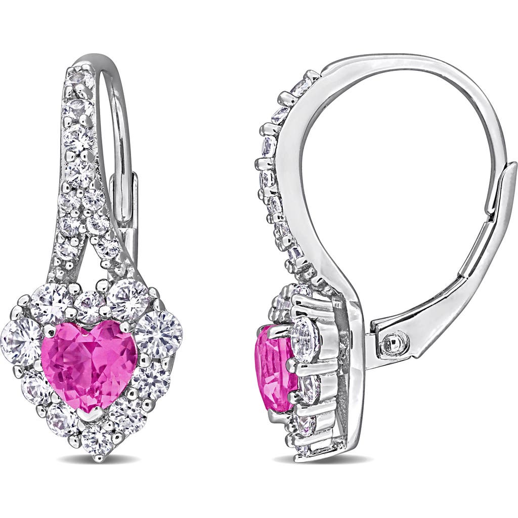 Delmar Lab Created Pink Sapphire & Lab Created White Sapphire Drop Earrings In Pink