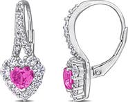 DELMAR Lab Created Pink Sapphire & Lab Created White Sapphire Drop Earrings