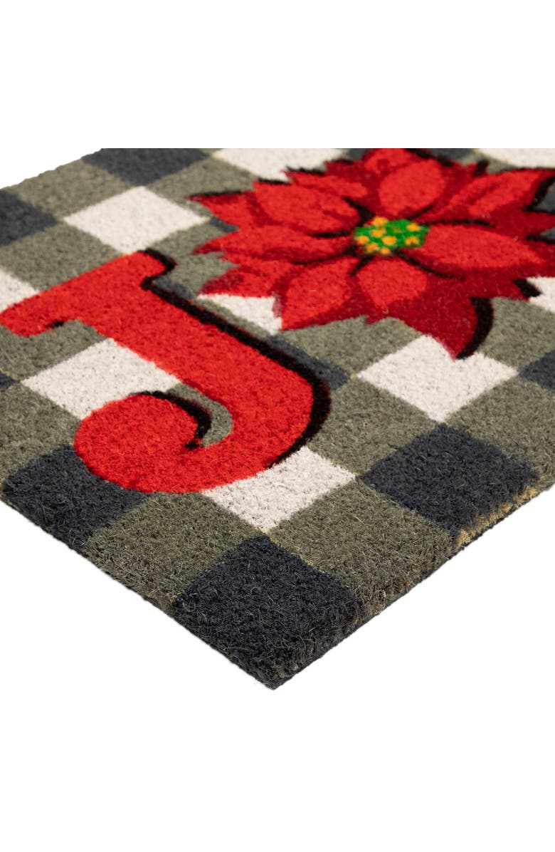Northlight Gray and Red Poinsettia "Joy" Christmas Natural Coir Outdoor Doormat 18" x 30", Alternate, color, Gray