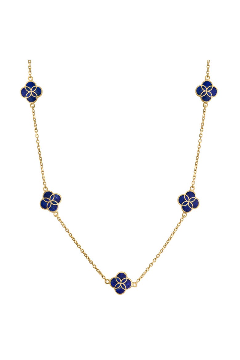 Sterling With 18K Gold Overlay And Gemstones Five Petal Station Necklace, Main, color, BLUE
