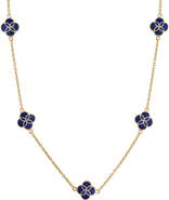 Jan Leslie Sterling With 18K Gold Overlay And Gemstones Five Petal Station Necklace