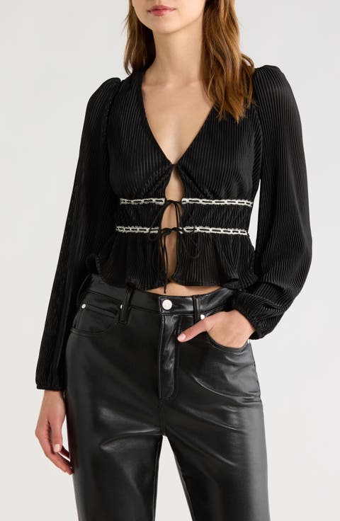 Tie Front Satin Plissé Top