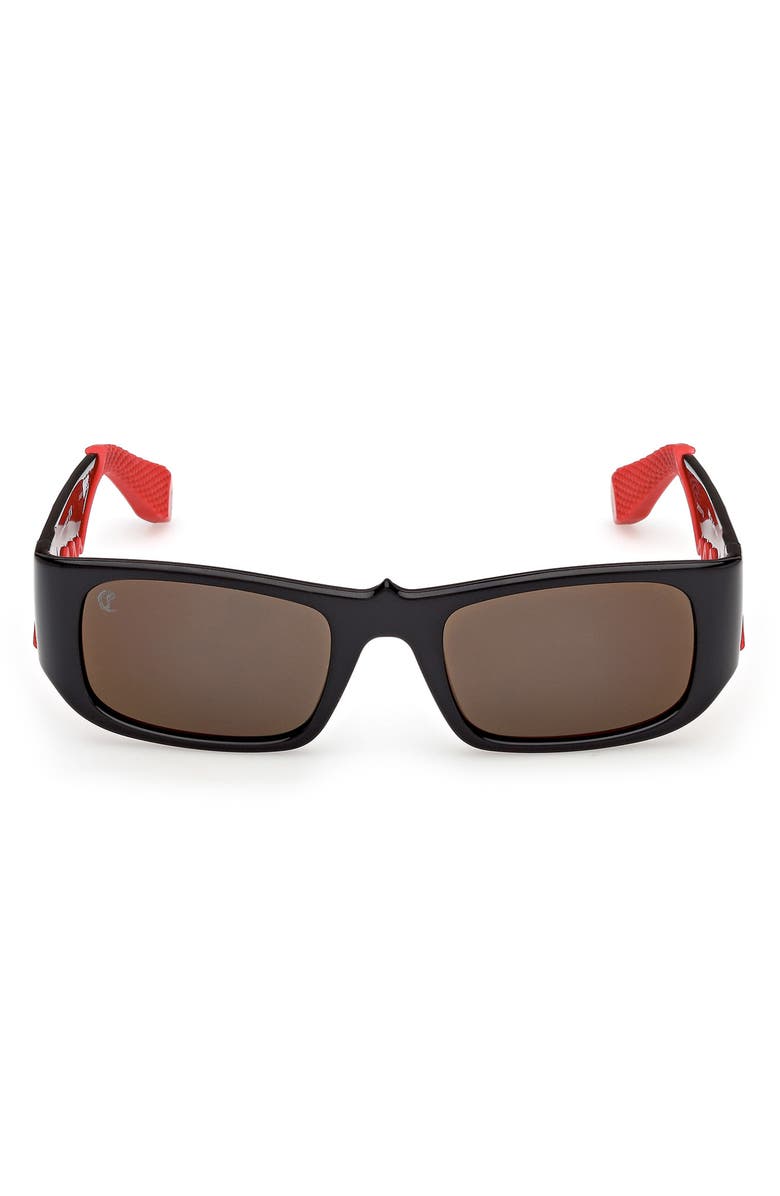 Christian Louboutin 53mm Loubishark Rectangular Sunglasses, Main, color, Black/ Smoke Grey/ Red Flash