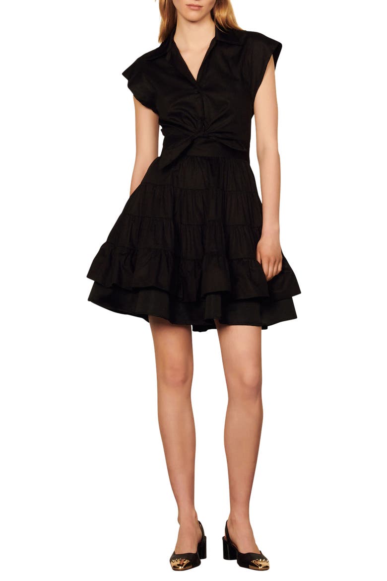 Fifi Tiered Ruffle Cotton Dress, Main, color, BLACK