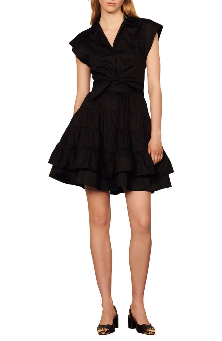 SANDRO Fifi Tiered Ruffle Cotton Dress, Main, color,
