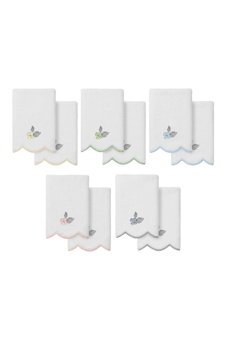 Hydea Scalloped Set of 2 Embroidered Washcloths, Alternate, color, WHITE/ PINK