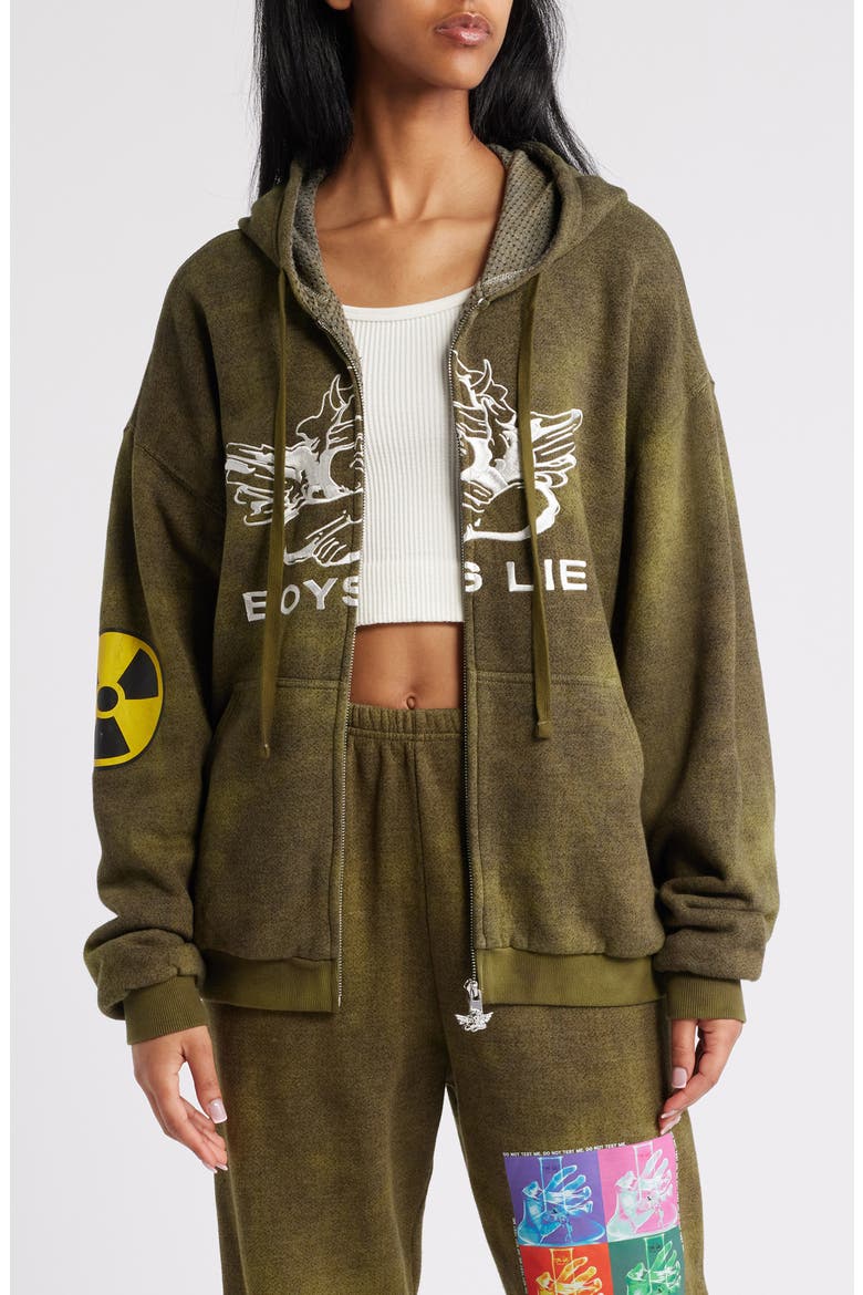 Don't Test Me Oversize Cotton Blend Terry Hoodie, Main, color, GREEN
