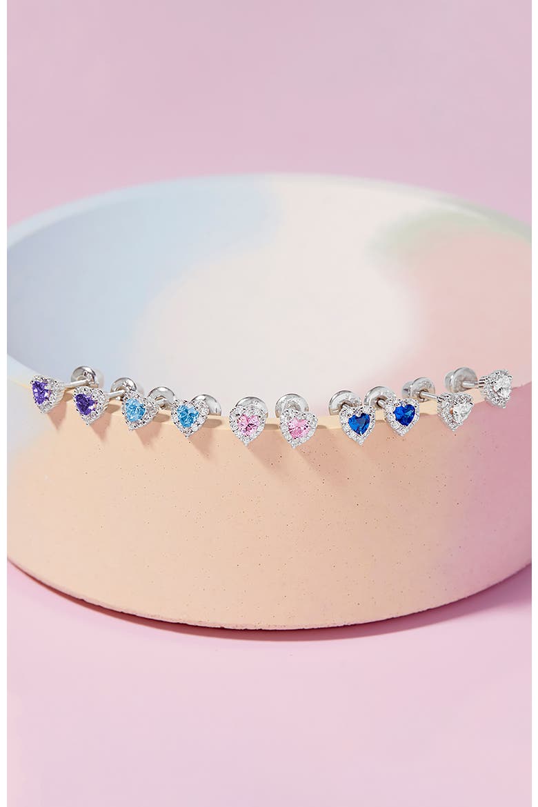 Princess Heart Cubic Zirconia Earrings, Alternate, color, Blue