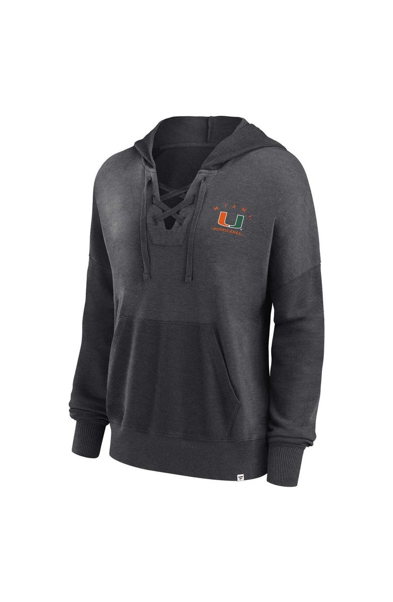 FANATICS Women's Fanatics Branded Heather Charcoal Miami Hurricanes Campus Lace-Up Pullover Hoodie, Alternate, color, 
