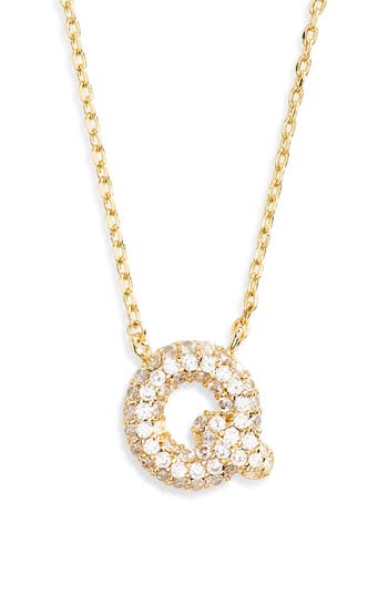 Leith Cubic Zirconia Initial Pendant Necklace In Q- Clear- Gold