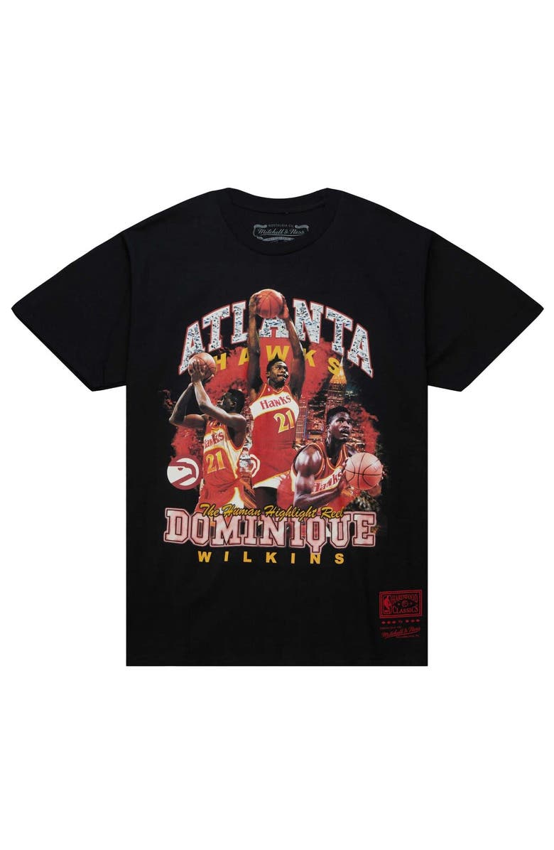 Mitchell & Ness Men's Mitchell & Ness Dominique Wilkins Black Atlanta Hawks Hardwood Classics Bling Concert Player T-Shirt, Alternate, color, Black