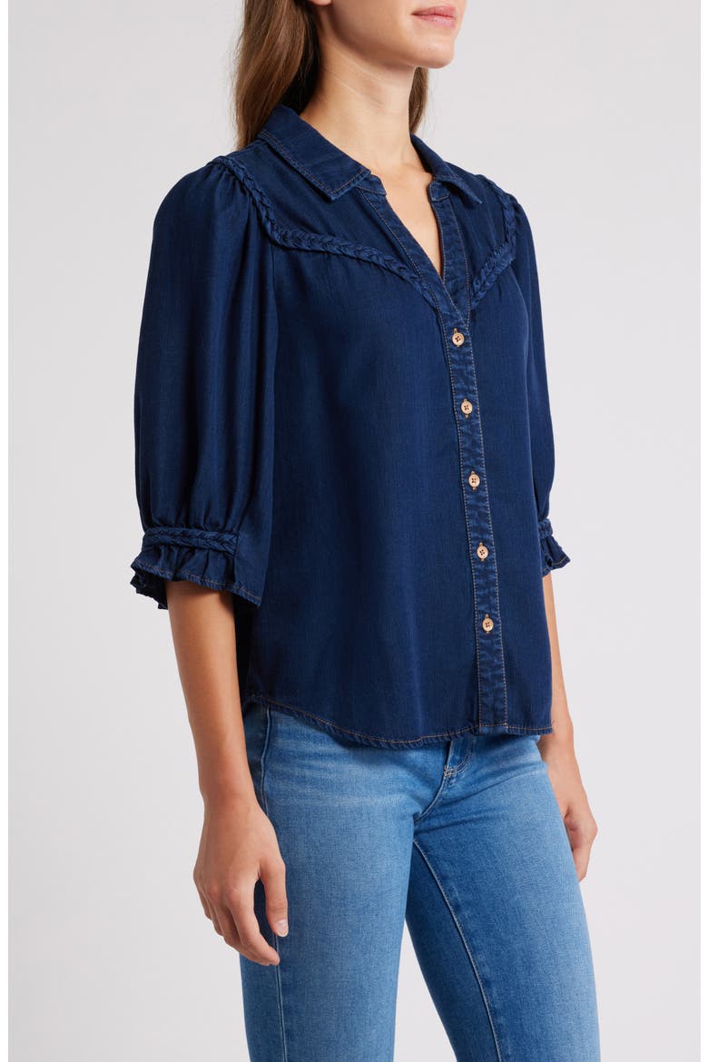 Blouson Sleeve Western Button-Up Shirt, Alternate, color, INDIGO