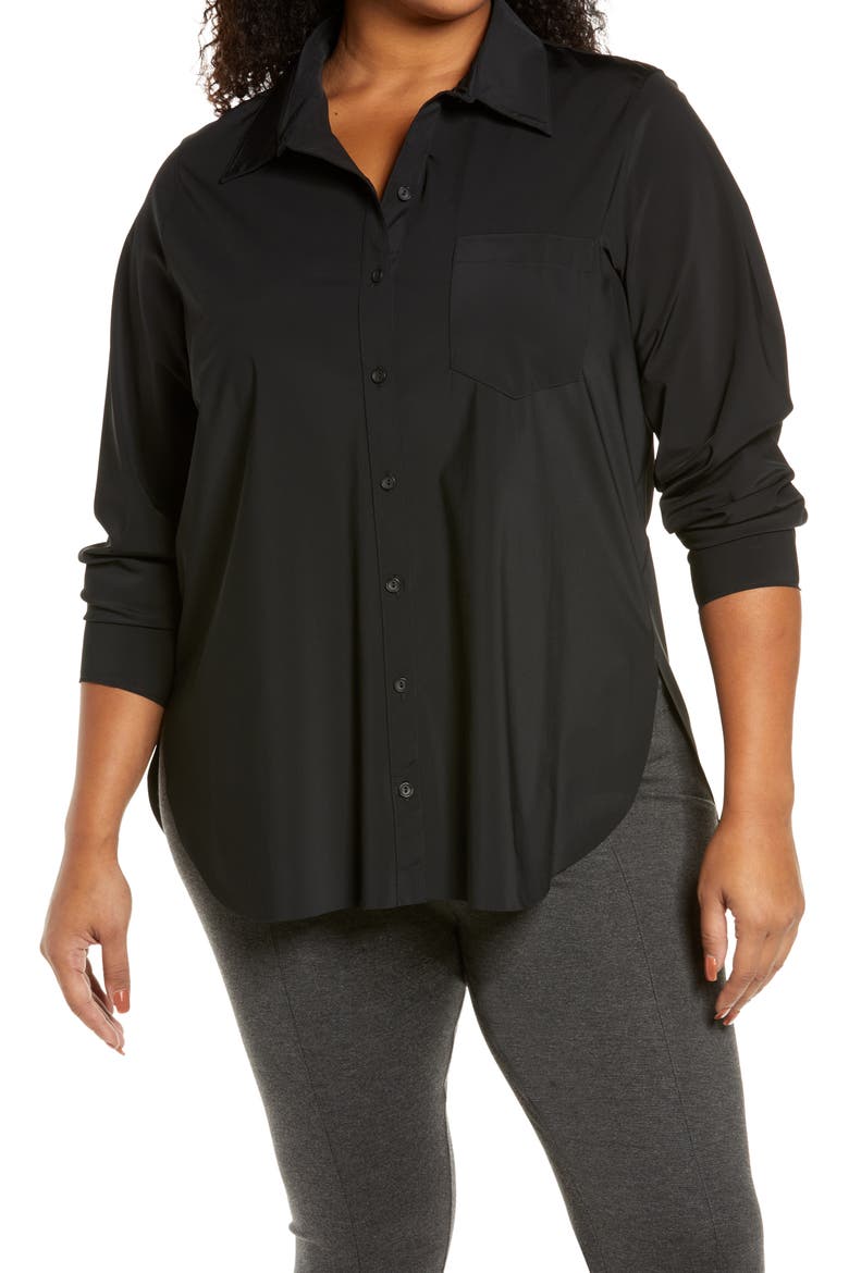 'Lyssentials Schiffer Button-Up Shirt, Main, color, BLACK