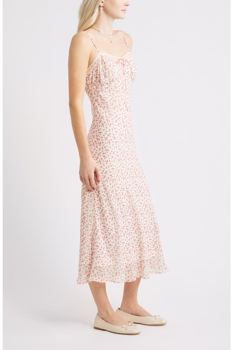 Tie Front Chiffon Midi Dress, Alternate, color, IVORY- PINK ELIZABETH FLORAL
