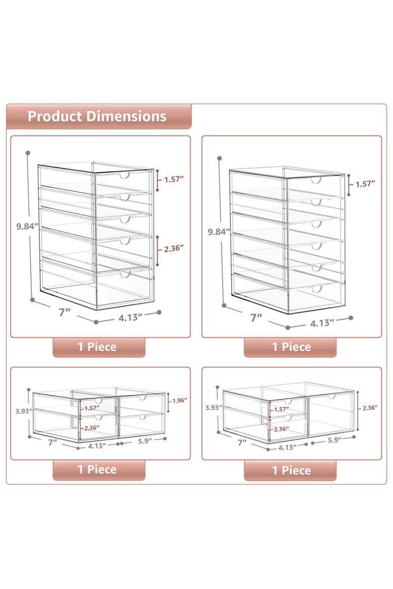 4-Pack 18-Drawer Storage Organizers, Alternate, color, CLEAR