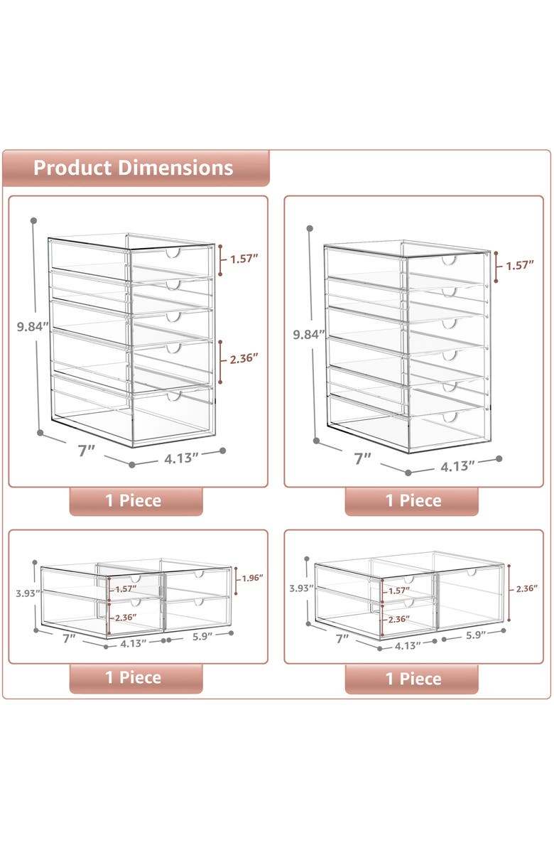 SORBUS 4-Pack 18-Drawer Storage Organizers, Alternate, color, Clear