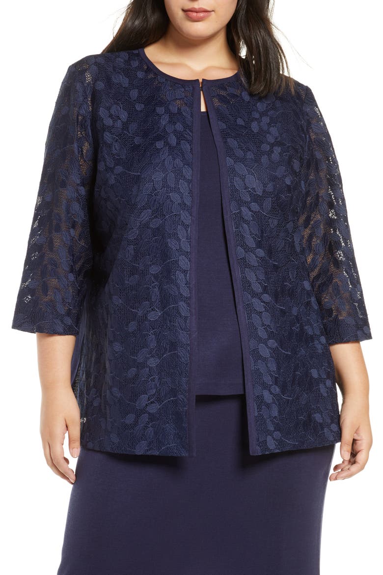 Lace & Knit Jacket, Main, color, INDIGO/ WHITE