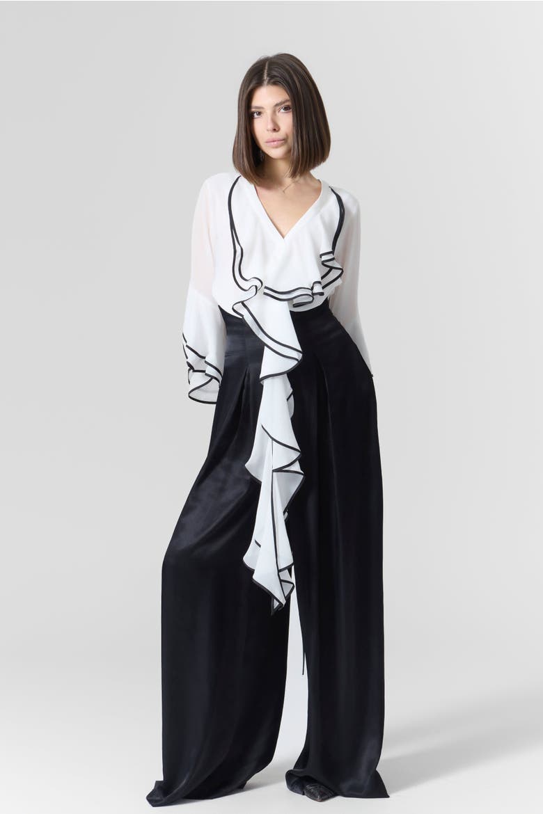 Ruffles Blouse & Pants Set, Alternate, color, White Black