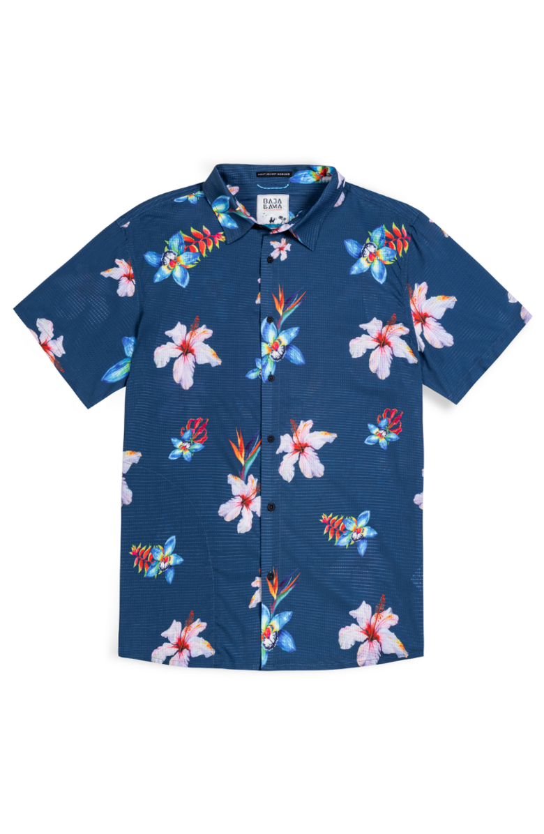 Baja Llama Flower Powers - Mojave Button Up, Main, color, Navy