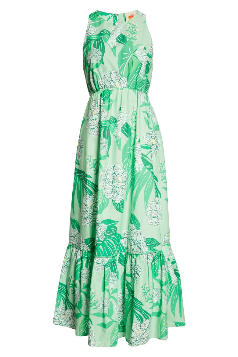 Dewdrop Floral Cutout Tiered Organic Cotton Dress, Alternate, color, DEWDROP FLORAL GREEN